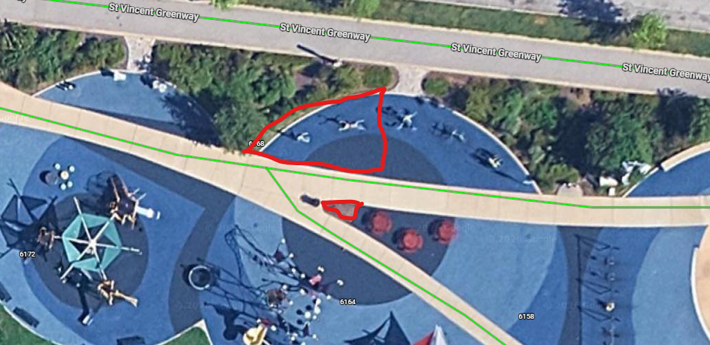 Arial photo showing temporary closure area where new fitness bikes will be installed