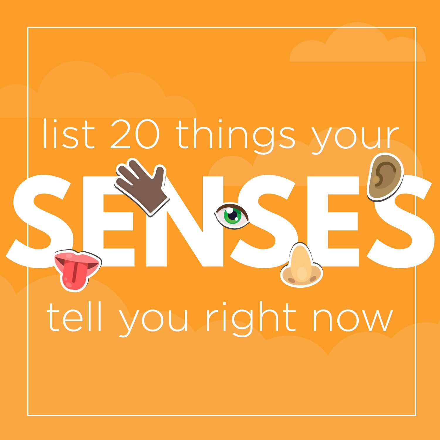 List 20 things your senses tell you right now