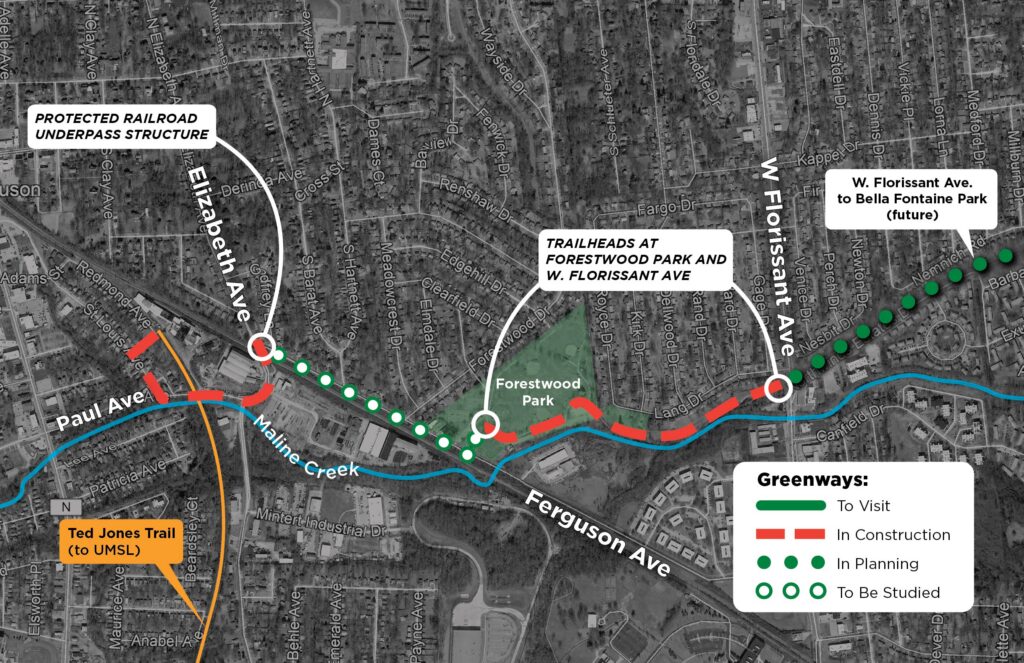Map showing Maline Greenway potential/planned connection to Ted Jones Trail