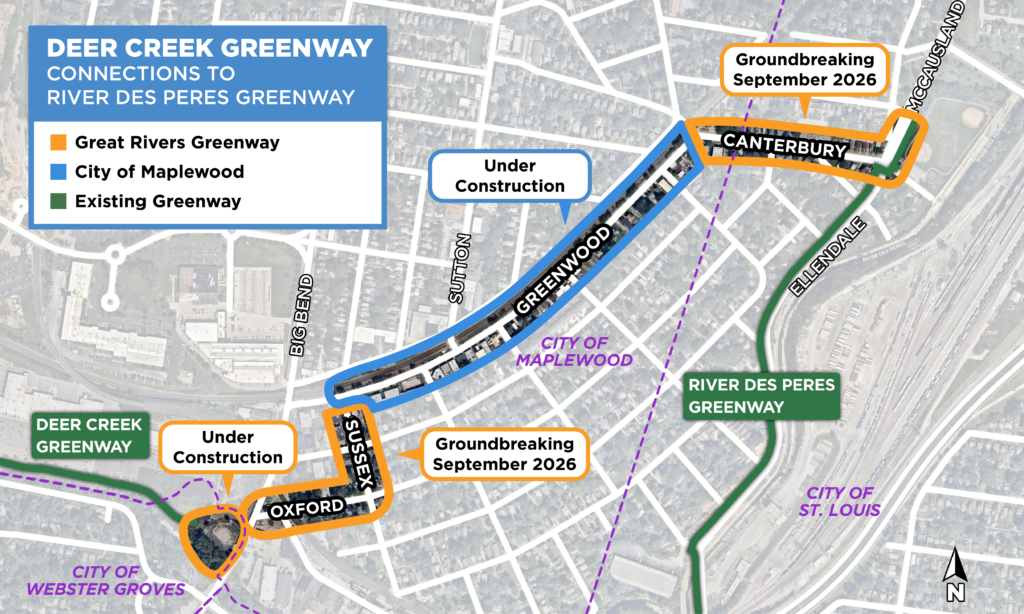 Map of construction timeline for Oxford Bend Park and the Deer Creek Greenway extension