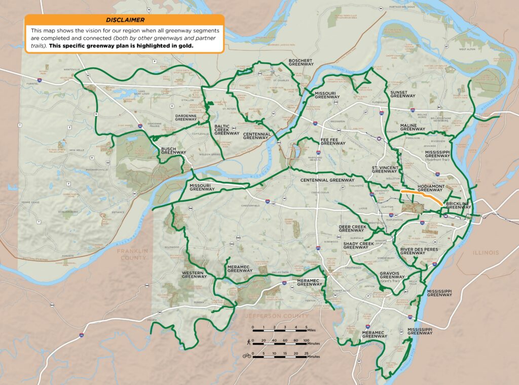 Map of regional greenway network that specifically highlights the Hodiamont Greenway plan