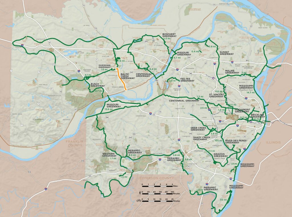 Map of regional greenway network highlighting the Baltic Creek Greenway plan