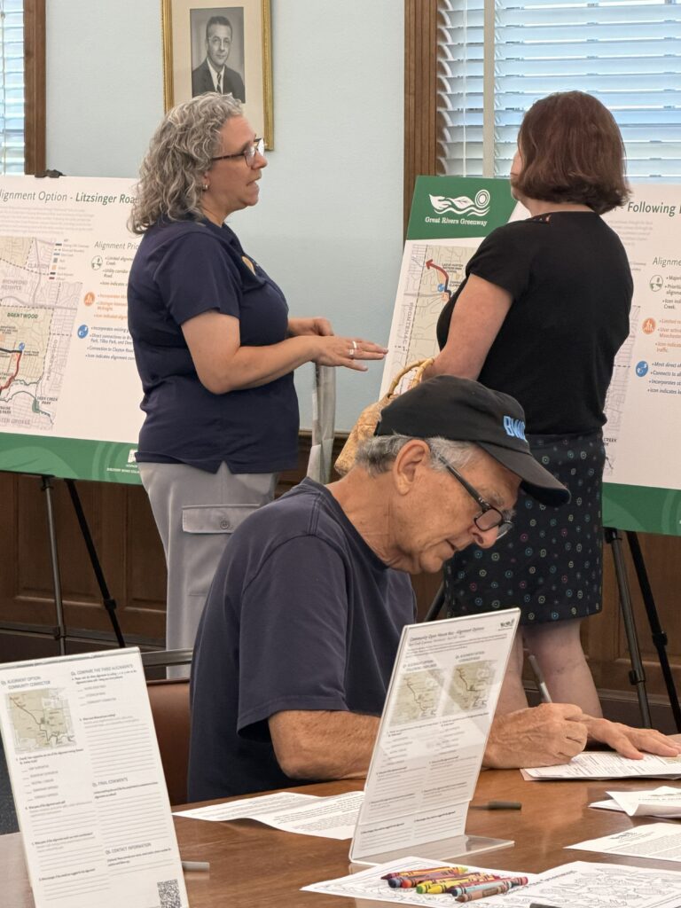 Community members talking at the Brentwood to Tilles Park June open house
