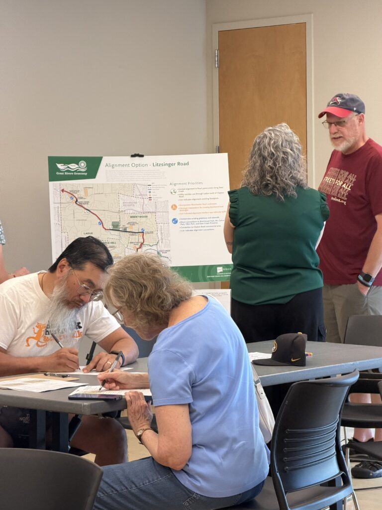 Community members talking at the Brentwood to Tilles Park June open house