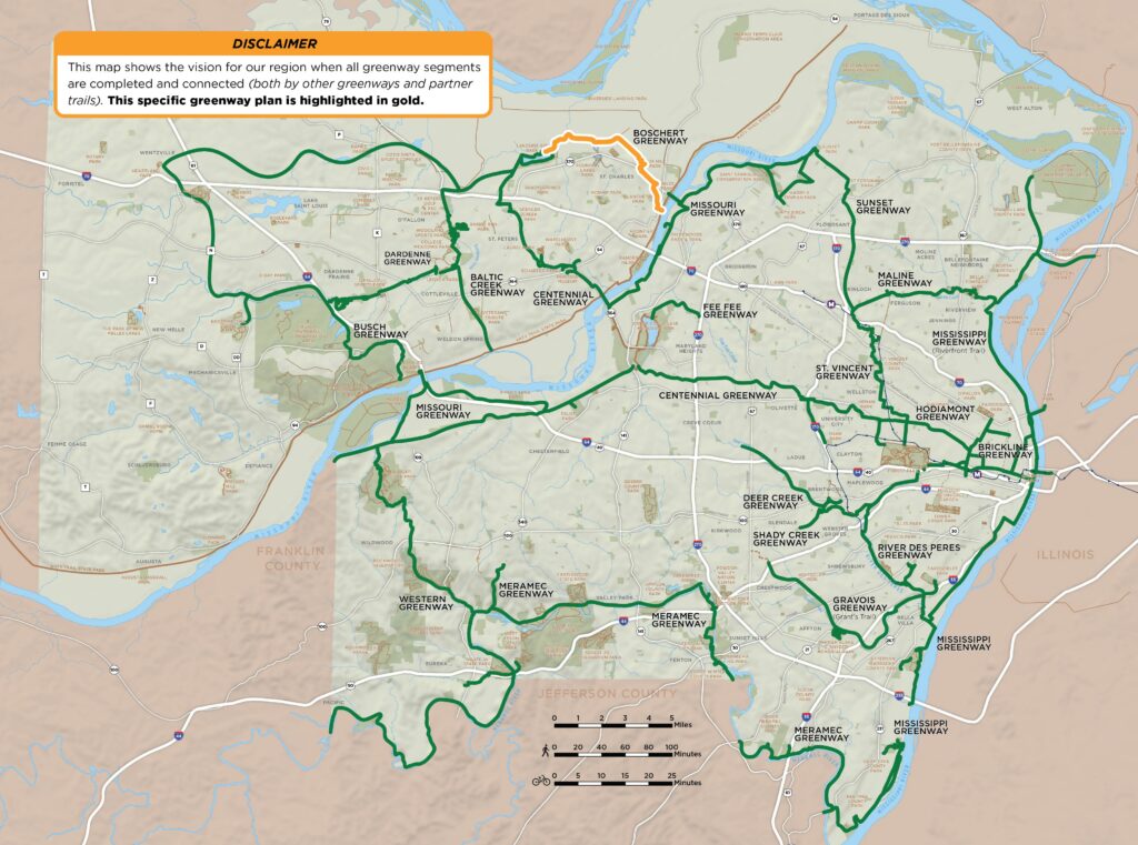 Map of regional greenway network that specifically highlights the Boschert Greenway plan